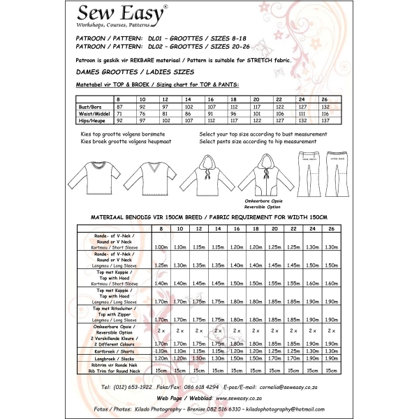 DL01 - Ladies Top & Pants Size 8 - 18 - Sew Easy
